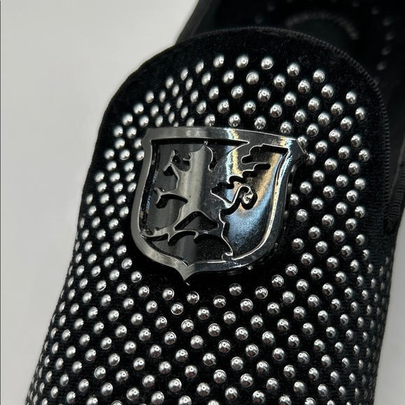 Stacy Adams Black and Silver Studded Loafers - Picture 5 of 7